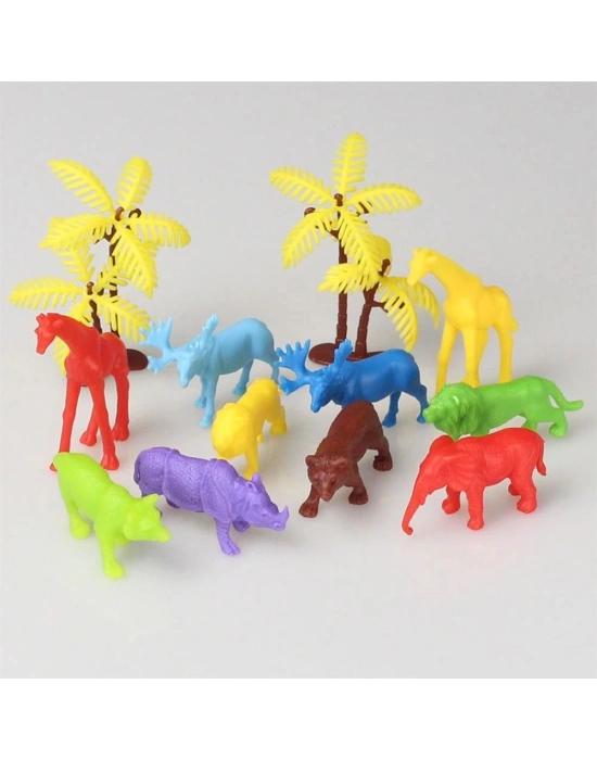 ÇOK SATAN 669 Toy Play 12 Parça Renkli Mini Vahşi Hayvanlar Figür Seti 4-6 cm