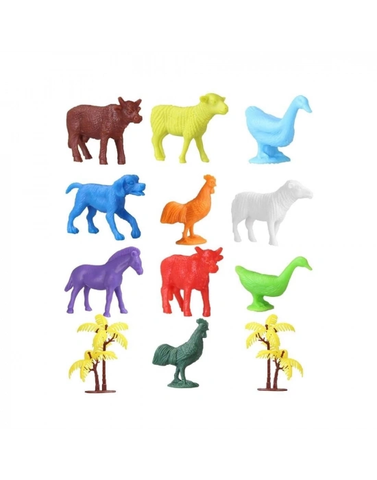 ÇOK SATAN 676 Toy Play 12 Parça Renkli Mini Çiftlik Hayvanları Figür Seti 4-6 cm