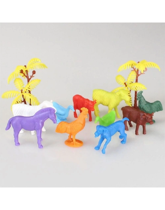 ÇOK SATAN 676 Toy Play 12 Parça Renkli Mini Çiftlik Hayvanları Figür Seti 4-6 cm