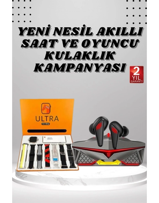 ÇOK SATAN 7 Kordonlu Akıllı Saat Ve Oyuncu Kulaklığı Bluetooth Bağlantılı Android ve İOS Uyumlu