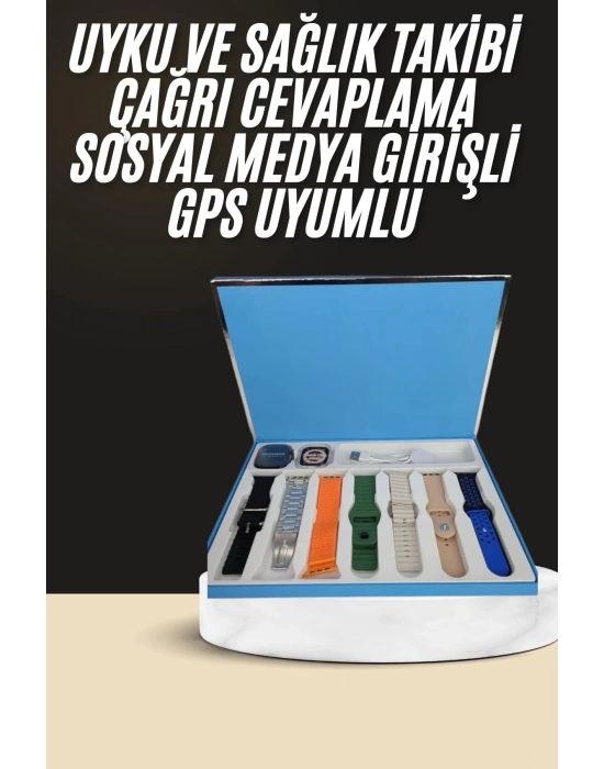ÇOK SATAN 7 Kordonlu Unisex Akıllı Saat Çoklu Kordon Seçeneği Amoled Ekran