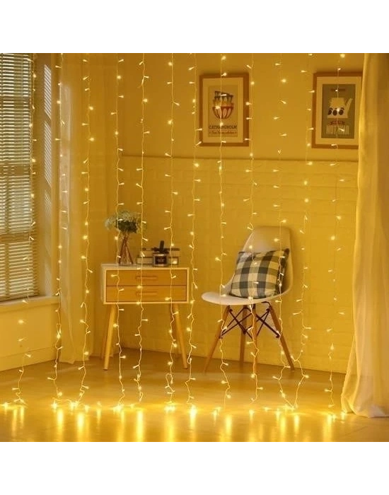 ÇOK SATAN 8 Fonksiyonlu 200 Led 10 Saçak Şerit Led 2x2 Perde İp Led  (Gün Işığı)