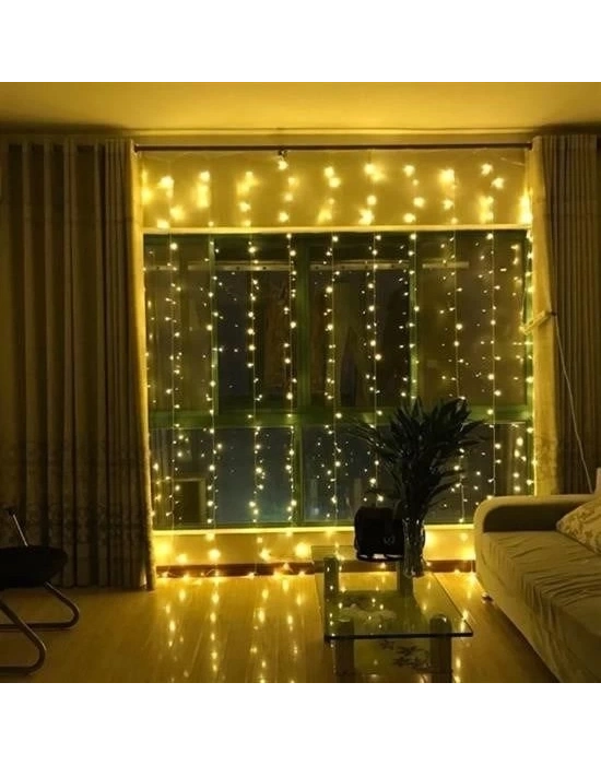 ÇOK SATAN 8 Fonksiyonlu 200 Led 10 Saçak Şerit Led 2x2 Perde İp Led  (Gün Işığı)
