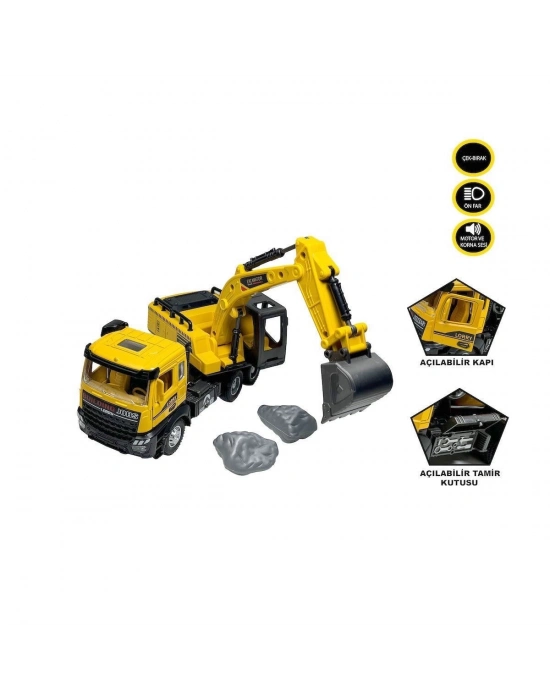 ÇOK SATAN AA992-01AB Çek Bırak Işıklı ve Sesli 1:28 Kamyon Ekskavatör / Beton Mikseri