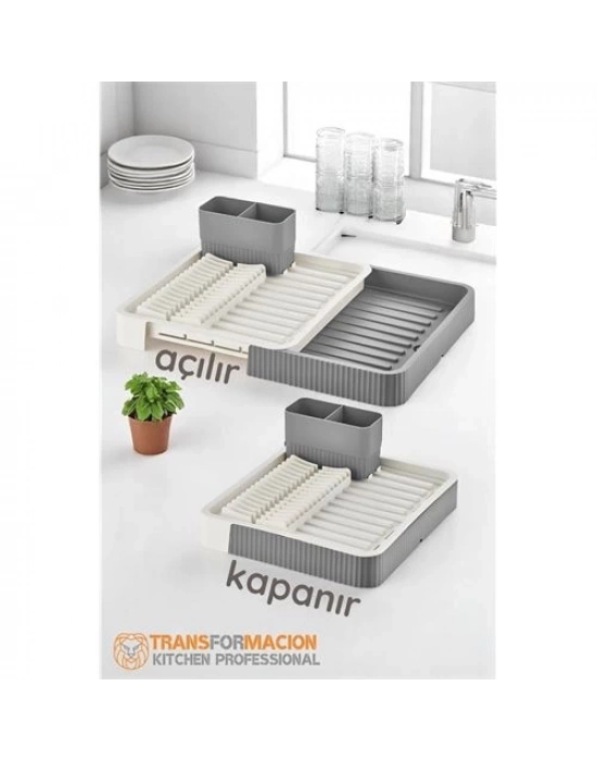 ® Açılır-Kapanır Bulaşıklık - Bulaşık Durulama Sepeti Tabaklık Bulaşık Kurutmalık GRİ