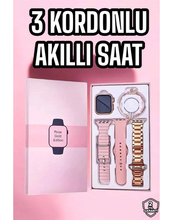 ÇOK SATAN Akıllı Saat Amoled Ekran 3 Kordonlu Aksesuar Hediyeli Sesli Görüşme