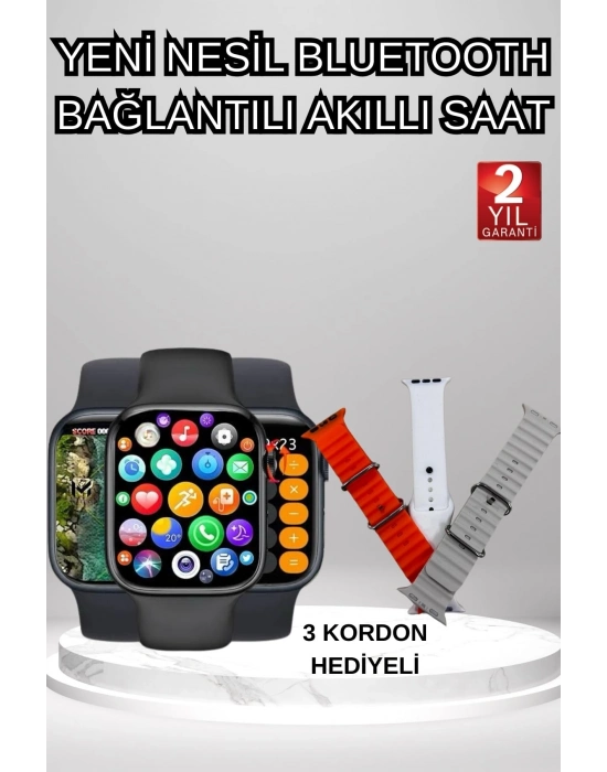 ÇOK SATAN Akıllı Saat Arama Görüşme Bildirim Görme Uyku ve Sağlık Takibi Nabız Ölçer 3 Kordon Hediyeli
