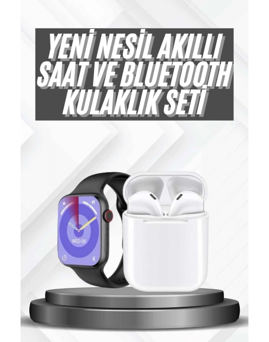 ÇOK SATAN Akıllı Saat Gümüş Kasa Bluetooth Kulaklık Hediyeli Çok Fonksiyonlu İkili Set