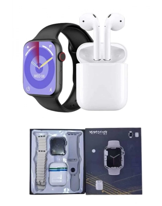 ÇOK SATAN Akıllı Saat Gümüş Kasa Bluetooth Kulaklık Hediyeli Çok Fonksiyonlu İkili Set