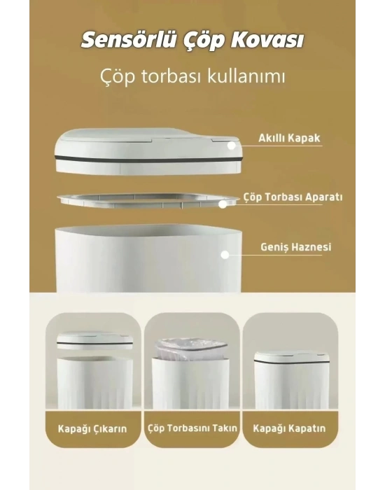 ÇOK SATAN Akıllı Sensörlü Çöp Kovası 20L - UV Işık Antibakteriyel & Koku Geçirmez Otomatik Mutfak Ofis Banyo Kovası