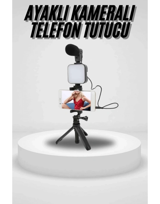 ÇOK SATAN Akıllı Telefon Vlog Kiti Tripod Mini Mikrofonlu Telefon Tutucu