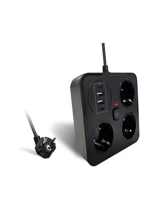 ÇOK SATAN Akım Korumalı Anahtarlı Priz - 3x Priz - 2x Usb - 2x Type-c - 2 Mt Kablo Hızlı Şarj Özellikli Siyah