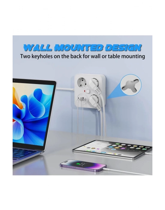 ÇOK SATAN Akım Korumalı Anahtarlı Priz - 3x Priz - 2x Usb - 2x Type-c - 2 Mt Kablo Hızlı Şarj Özellikli Siyah