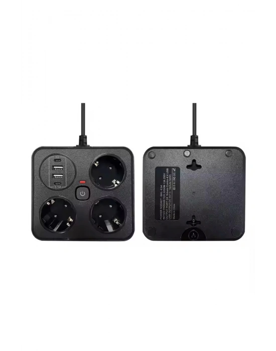 ÇOK SATAN Akım Korumalı Anahtarlı Priz - 3x Priz - 2x Usb - 2x Type-c - 2 Mt Kablo Hızlı Şarj Özellikli Siyah