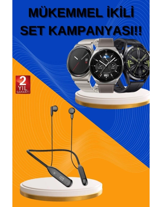 ÇOK SATAN Alarm ve Titreşim Özellikli Akıllı Saat ve Mikrofonlu Kablolu Bluetooth Kulaklık 60 Saat