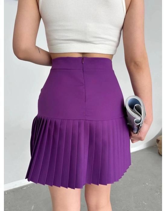 Altı pliseli mini etek Mor s24705