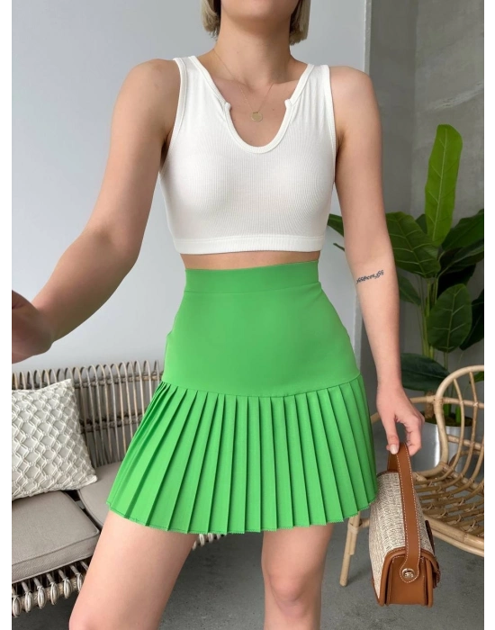 Altı pliseli mini etek yeşil s24705