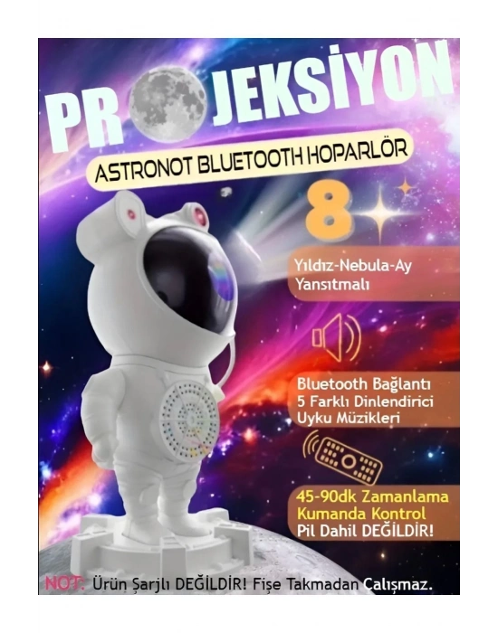 ÇOK SATAN Alüminyum Taşınabilir hoparlör Astronot Bluetooth Hoparlör - Projeksiyon, Gece Lambası, RGB LED, SD