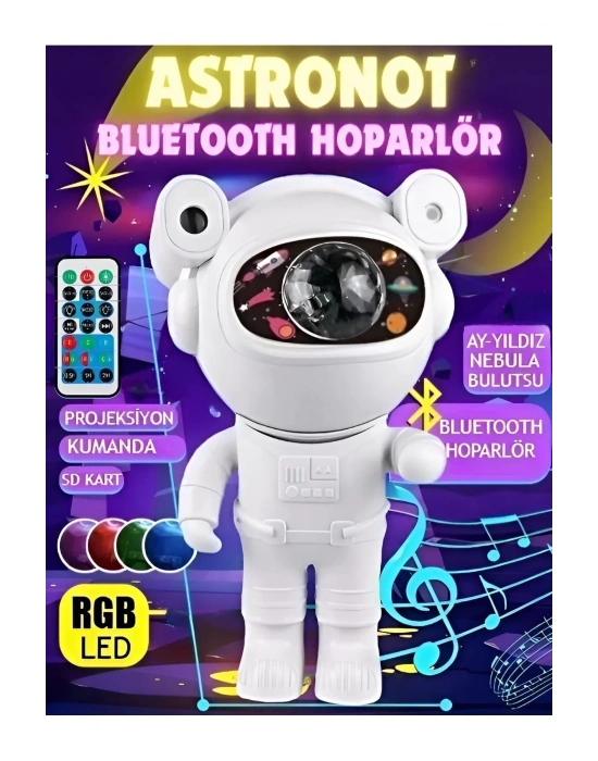 ÇOK SATAN Alüminyum Taşınabilir hoparlör Astronot Bluetooth Hoparlör - Projeksiyon, Gece Lambası, RGB LED, SD