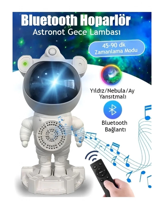 ÇOK SATAN Alüminyum Taşınabilir hoparlör Astronot Bluetooth Hoparlör - Projeksiyon, Gece Lambası, RGB LED, SD
