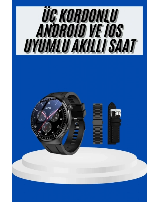 ÇOK SATAN Amoled Ekran Akıllı Saat Üç Kordonlu İOS Android Uyumlu