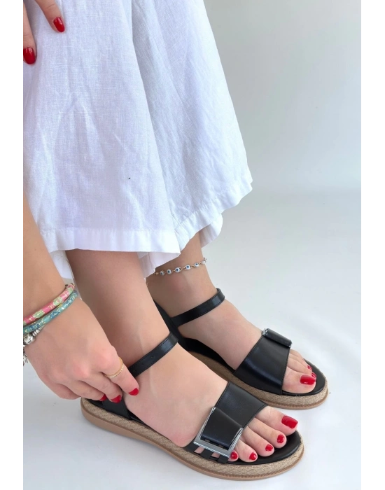 Andana Siyah Cilt Sandalet