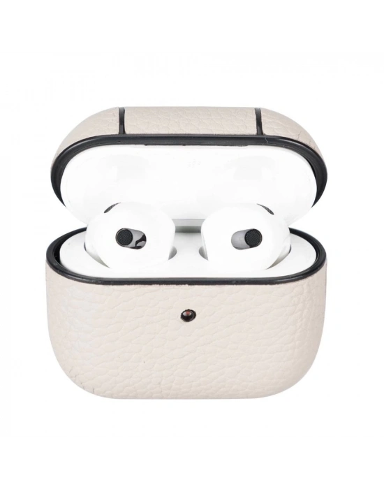 ÇOK SATAN Apple AirPods 3.nesil Uyumlu Deri Kılıf Juni ERC3 Bej