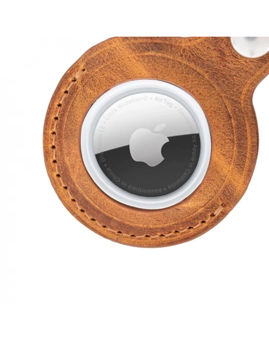 ÇOK SATAN Apple AirTag Uyumlu Deri Anahtarlık, G19 Taba