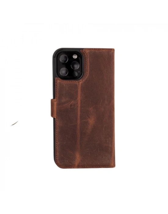 ÇOK SATAN Apple iPhone 11 Pro Max Uyumlu Deri Cüzdanlı Kılıf RFID G2 Kahve