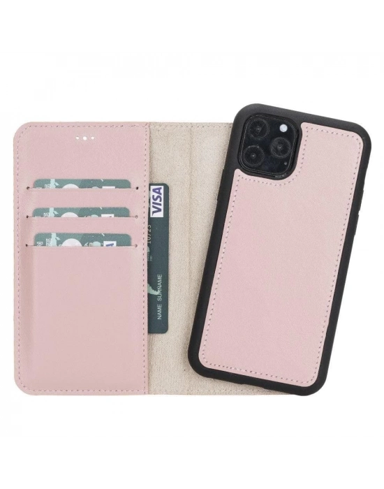 ÇOK SATAN Apple iPhone 11 Pro Uyumlu Deri Cüzdanlı Kılıf Pembe
