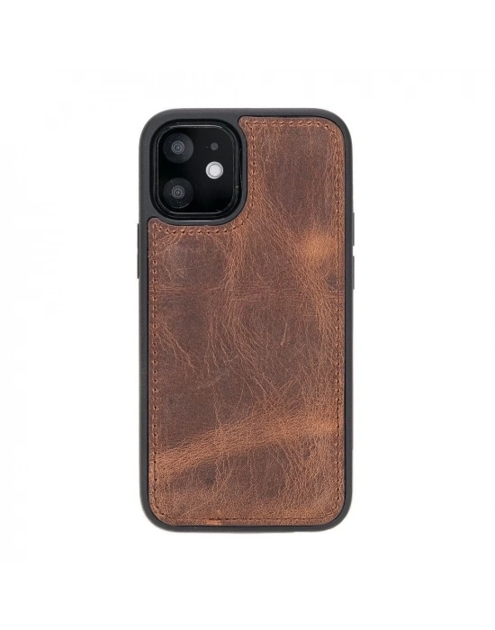 ÇOK SATAN Apple iPhone 12 mini Uyumlu Deri Arka Kapak G2 Kahve