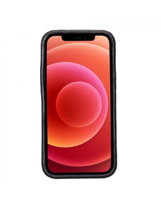ÇOK SATAN Apple iPhone 12 mini Uyumlu Deri Arka Kapak ROCK RST1 Siyah