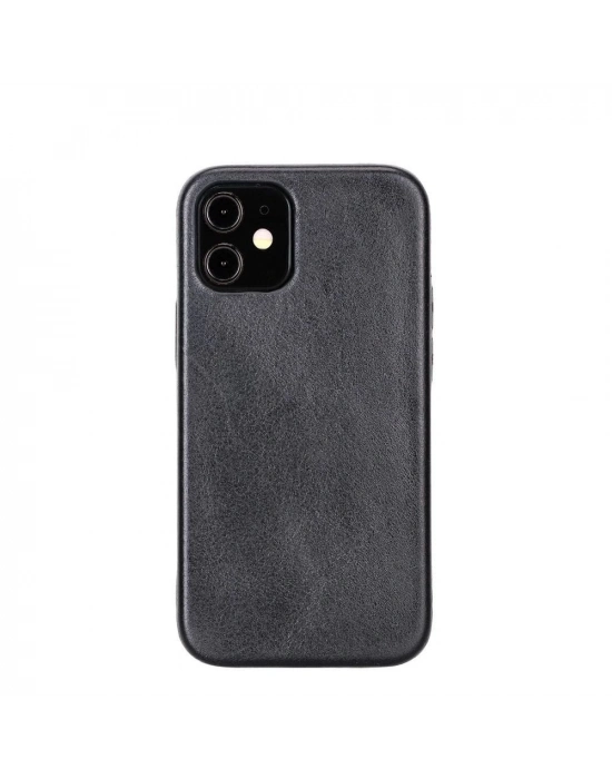 ÇOK SATAN Apple iPhone 12 mini Uyumlu Deri Arka Kapak ROCK RST1 Siyah