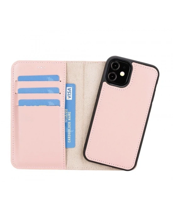 ÇOK SATAN Apple iPhone 12 mini Uyumlu Deri Cüzdanlı Kılıf NU2 Pembe