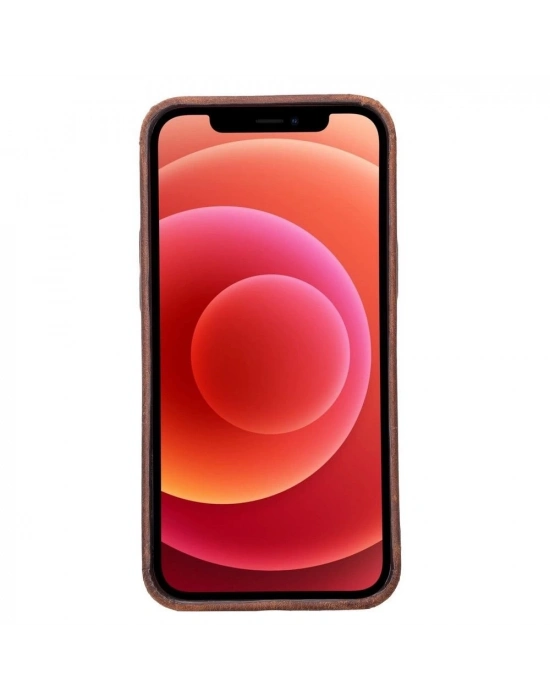 ÇOK SATAN Apple iPhone 12 Pro Max Uyumlu Deri Arka Kapak ROCK G2 Kahve