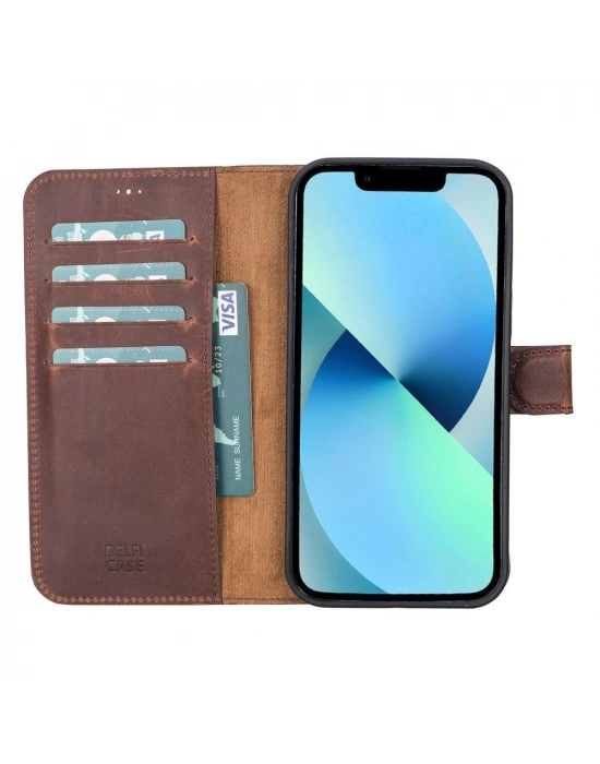 ÇOK SATAN Apple iPhone 12 Pro Max Uyumlu Deri Cüzdanlı Kılıf Antik Kahve