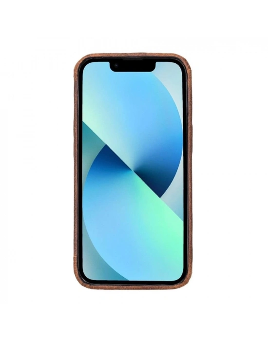 ÇOK SATAN Apple iPhone 13 Mini Uyumlu Deri Arka Kapak ROCK G2 Kahverengi