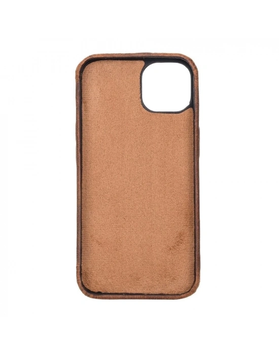 ÇOK SATAN Apple iPhone 13 Mini Uyumlu Deri Arka Kapak ROCK G2 Kahverengi
