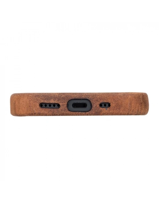 ÇOK SATAN Apple iPhone 13 Mini Uyumlu Deri Arka Kapak ROCK G2 Kahverengi