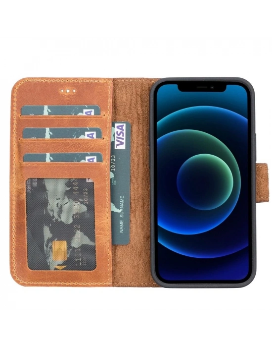 ÇOK SATAN Apple iPhone 13 Mini Uyumlu Deri Cüzdanlı Kılıf G19 Taba
