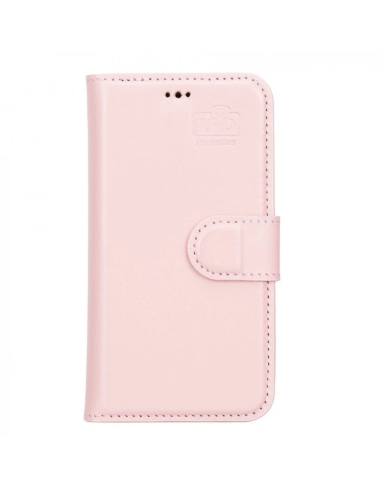 ÇOK SATAN Apple iPhone 13 Mini Uyumlu Deri Cüzdanlı Kılıf NU2 Pembe