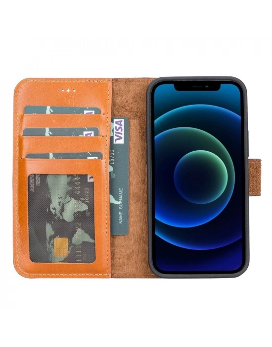 ÇOK SATAN Apple iPhone 13 Mini Uyumlu Deri Cüzdanlı Kılıf RST2EF Taba