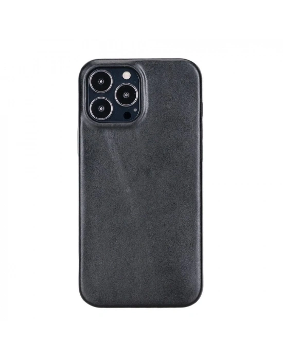 ÇOK SATAN Apple iPhone 13 Pro Max Uyumlu Deri Arka Kapak ROCK RST1 Siyah