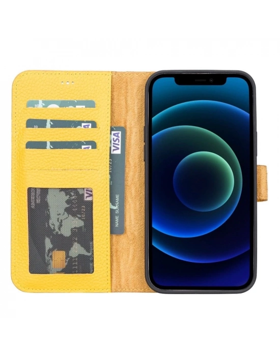 ÇOK SATAN Apple iPhone 13 Pro Max Uyumlu Deri Cüzdanlı Kılıf FL12 Sarı