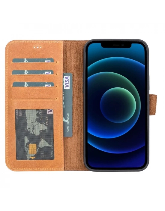 ÇOK SATAN Apple iPhone 13 Pro Max Uyumlu Deri Cüzdanlı Kılıf G19 Taba