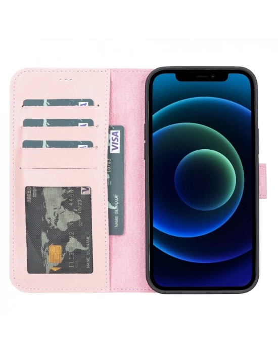 ÇOK SATAN Apple iPhone 13 Pro Max Uyumlu Deri Cüzdanlı Kılıf NU2 Pembe