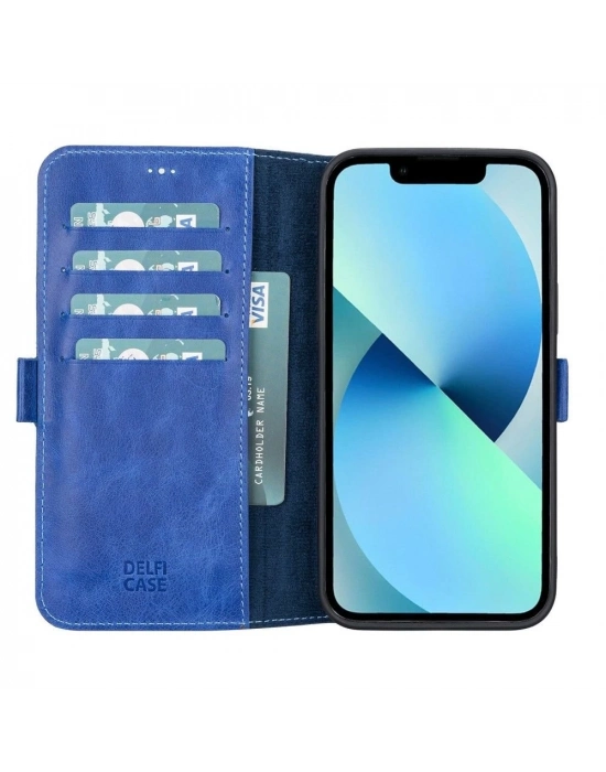 ÇOK SATAN Apple iPhone 13 Pro Max Uyumlu Deri Cüzdanlı Kılıf Okyanus Mavi
