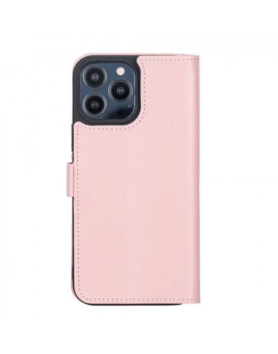 ÇOK SATAN Apple iPhone 13 Pro Max Uyumlu Deri Cüzdanlı Kılıf Toz Pembe