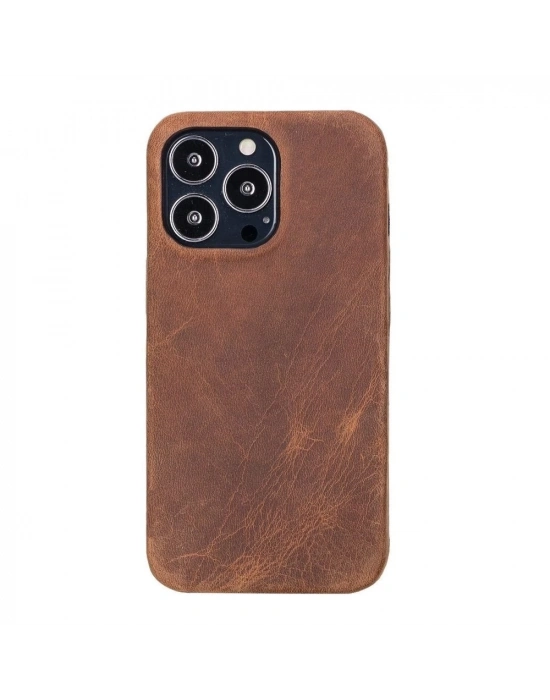 ÇOK SATAN Apple iPhone 13 Pro Uyumlu Deri Arka Kapak ROCK G2 Kahverengi