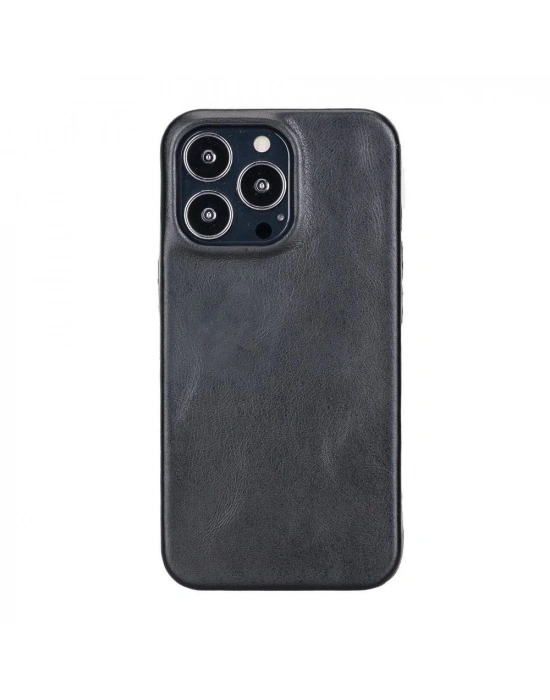 ÇOK SATAN Apple iPhone 13 Pro Uyumlu Deri Arka Kapak ROCK RST1 Siyah